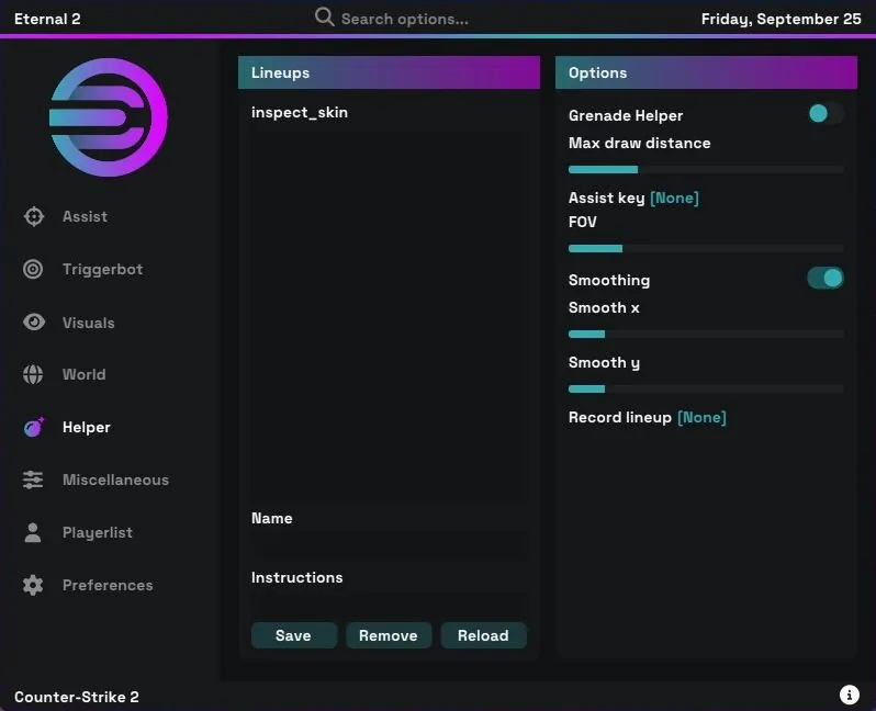 Eternal 2 Helper menu