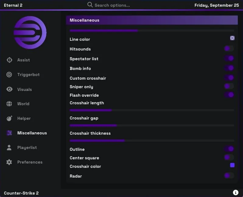 Eternal 2 Miscellaneous menu