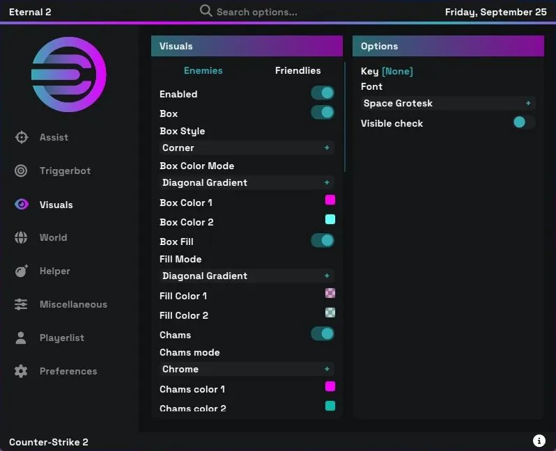 Eternal 2 Visuals menu
