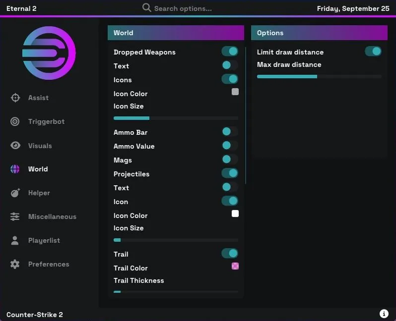 Eternal 2 World menu